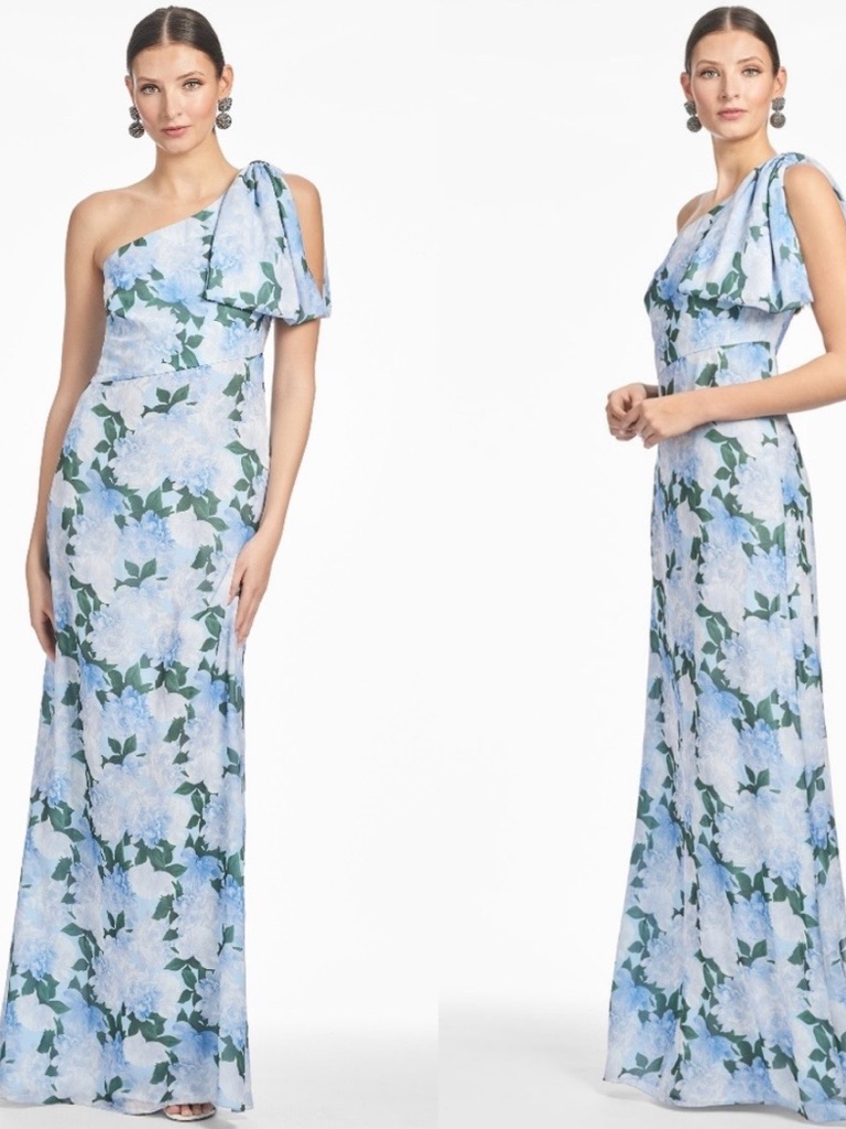 Sachin And Babi Chelsea One-Shoulder Evening Gown Glacial Peonies